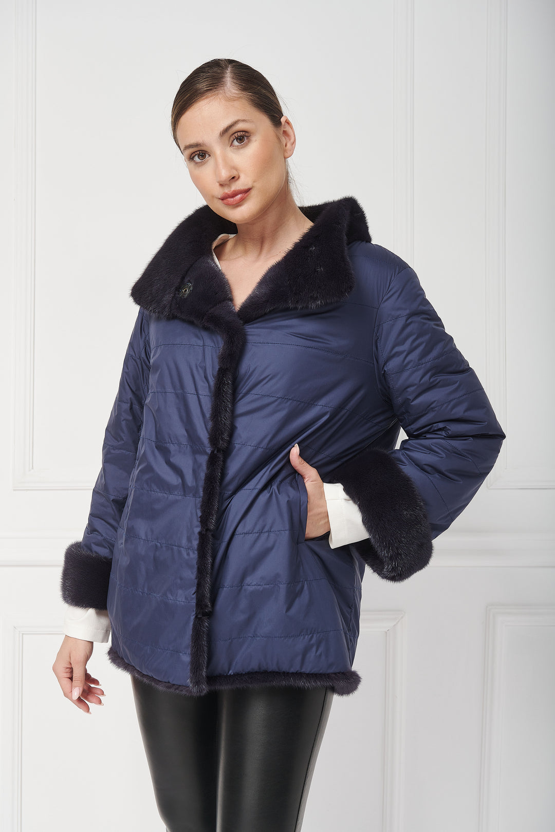 Wende-Langjacke mit hohem Kragen