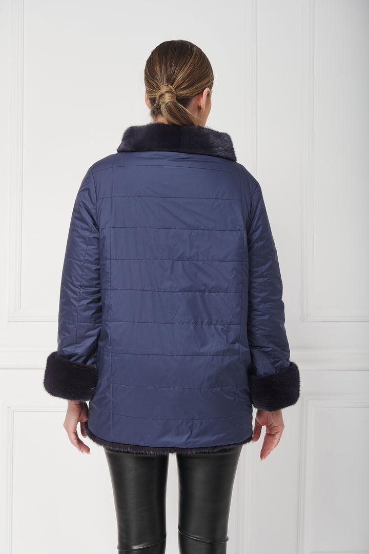 Wende-Langjacke mit hohem Kragen