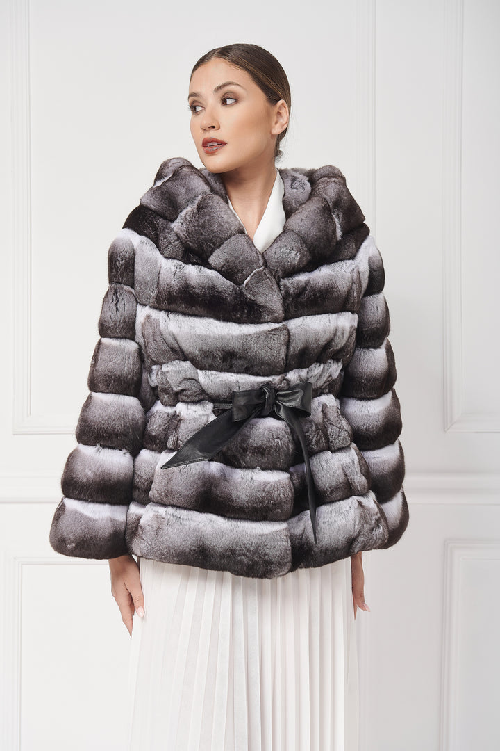 Veste à capuche en fourrure de chinchilla