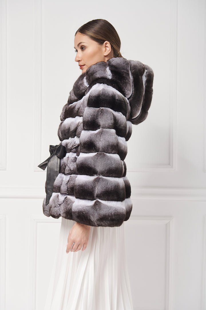 Veste à capuche en fourrure de chinchilla
