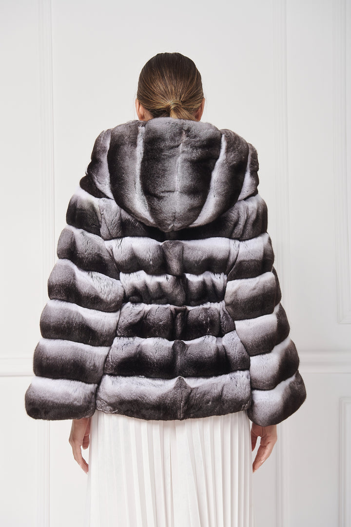 Veste à capuche en fourrure de chinchilla