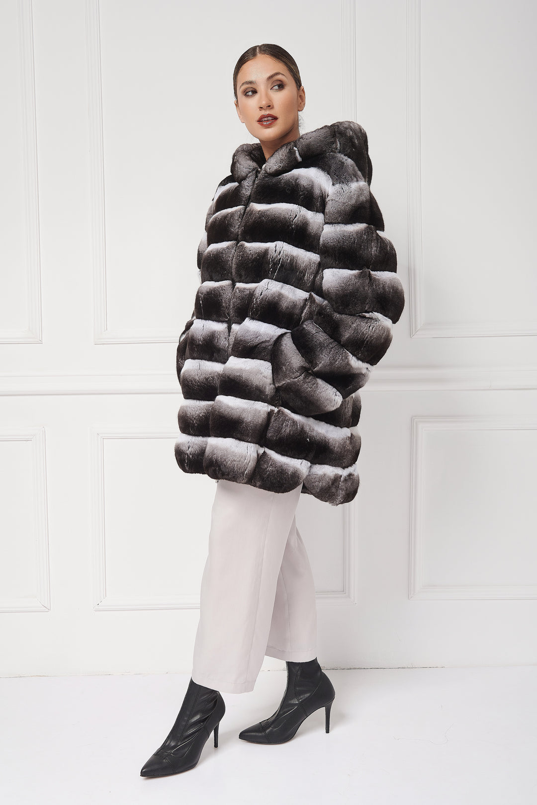 VESTE LONGUE SPORTIVE EN CHINCHILLA