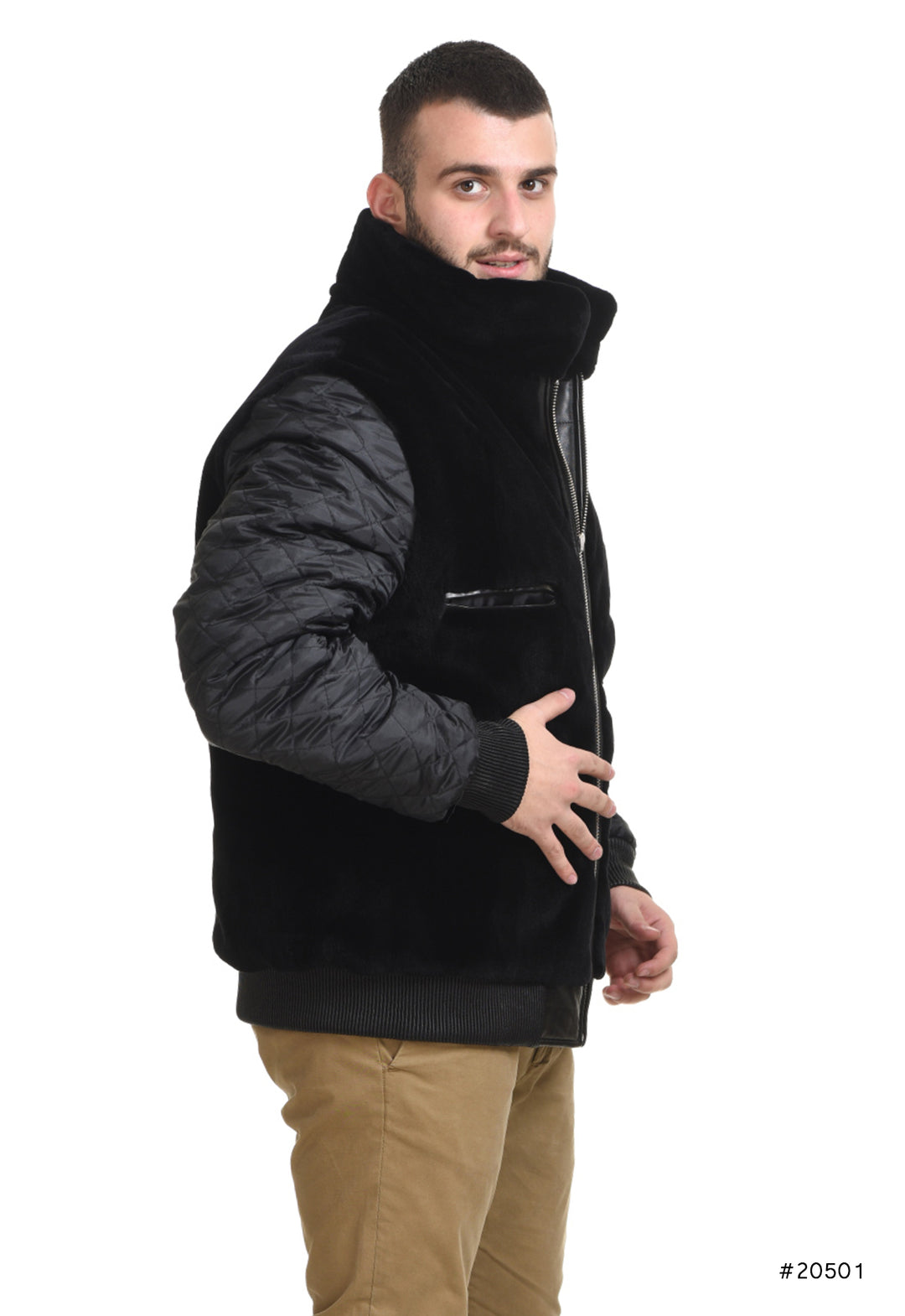 Men's reversible mink and leather bomber jacket