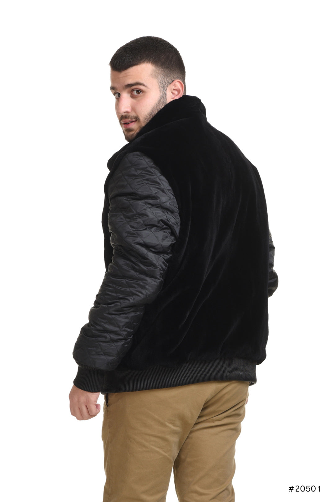 Men's reversible mink and leather bomber jacket