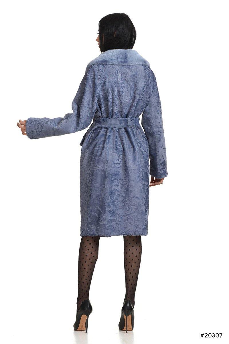 Persian lamb coat with mink english collar and leather belt - Manakas Frankfurt