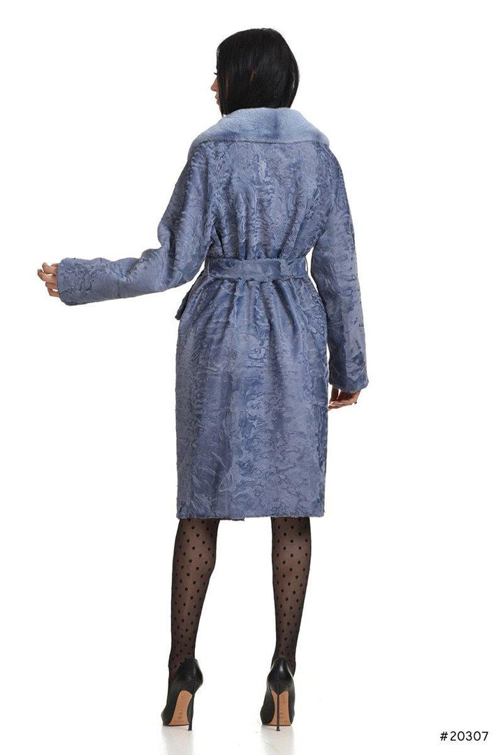 Persian lamb coat with mink english collar and leather belt - Manakas Frankfurt