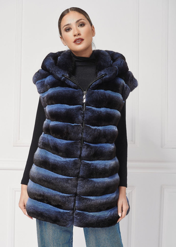 Hooded Chinchilla Fur Vest