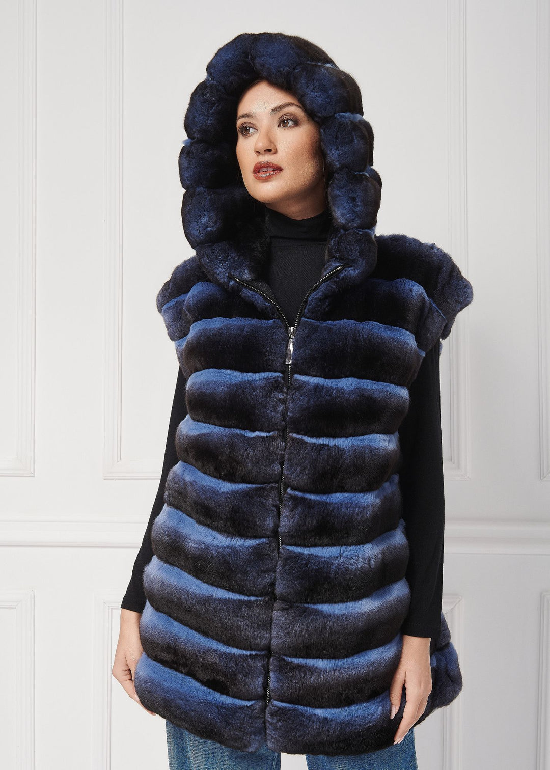 Hooded Chinchilla Fur Vest