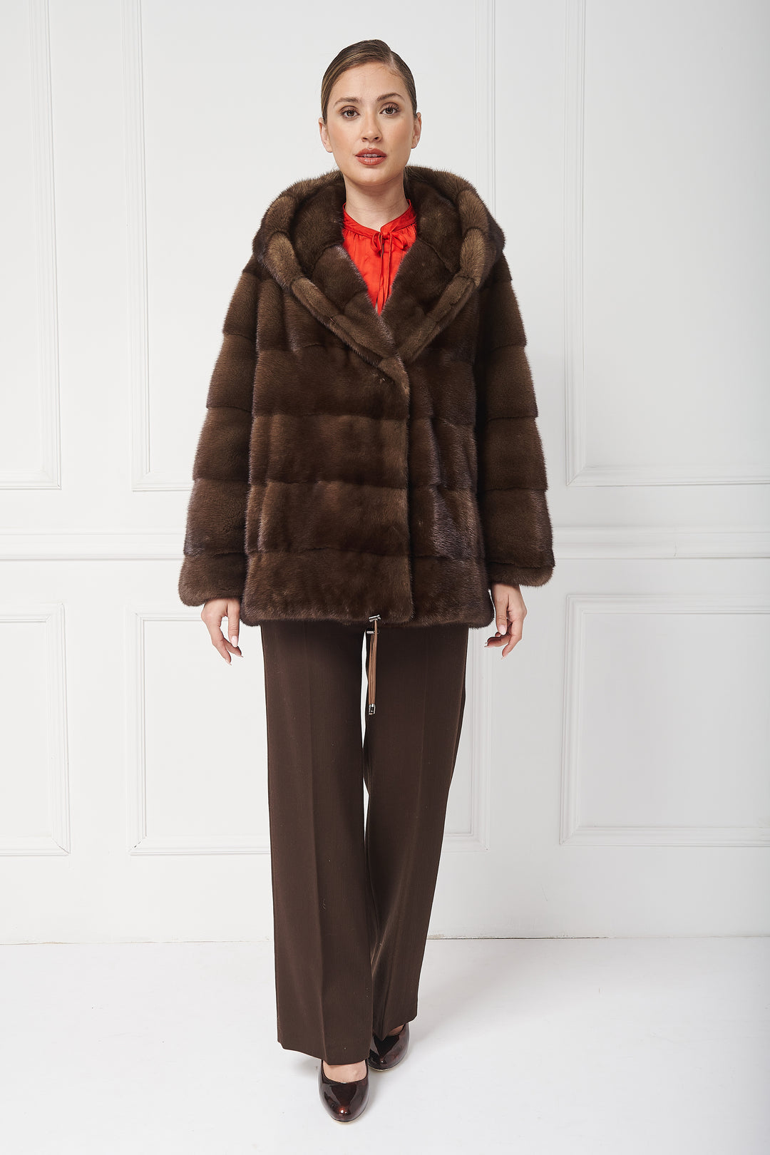 Cozy and sportive hooded mink jacket