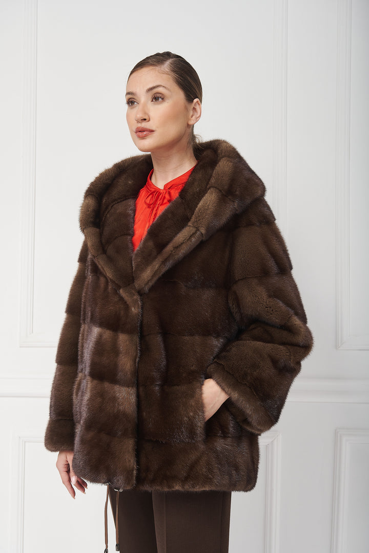 Cozy and sportive hooded mink jacket