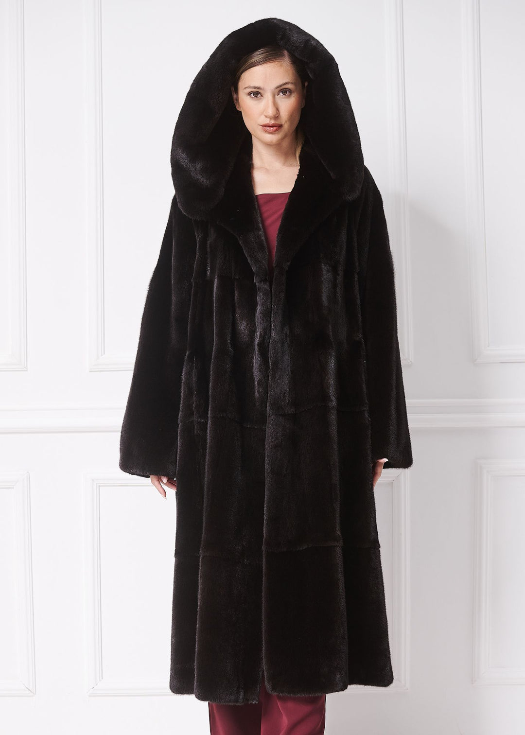 Elegant A-Line Mink Coat with Hood