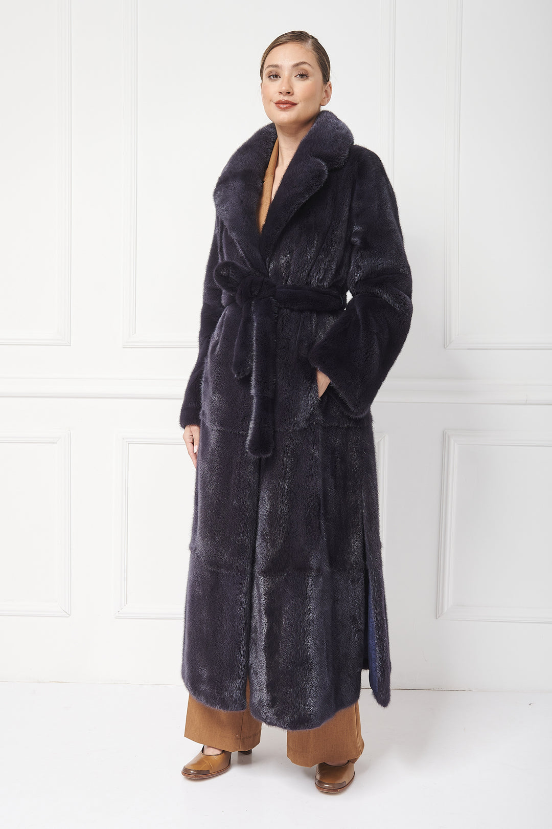 Cozy Long Mink Coat with English Collar