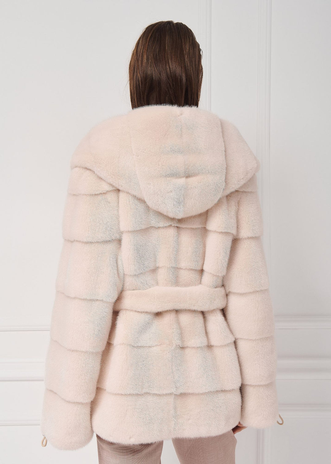 Hooded mink jacket with belt