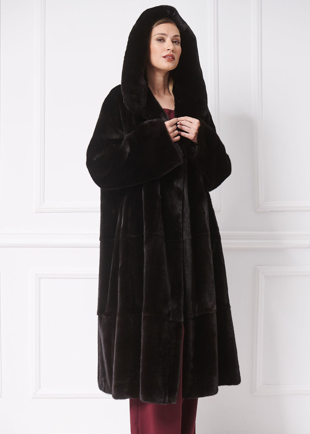 Elegant A-Line Mink Coat with Hood