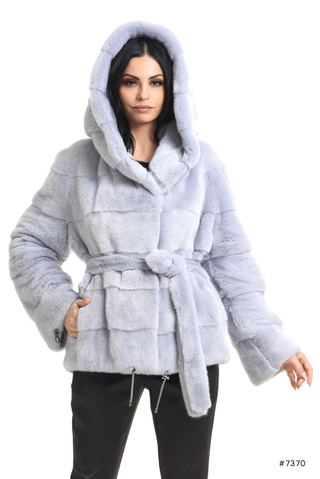 Fur Jacket with Hood and Belt