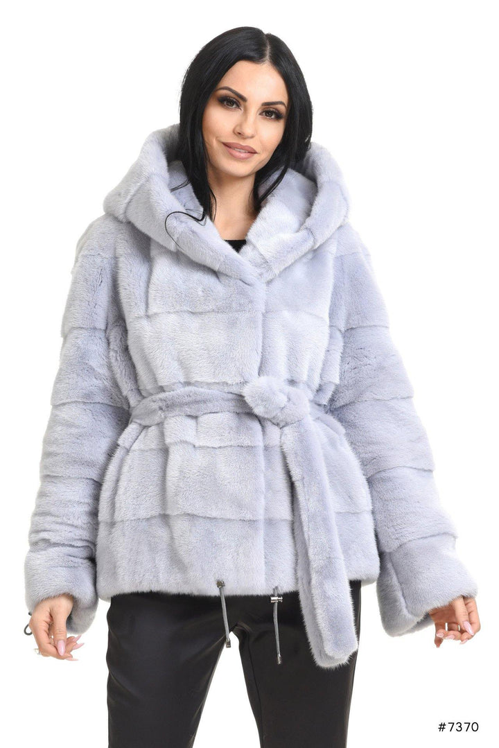 Fur Jacket with Hood and Belt