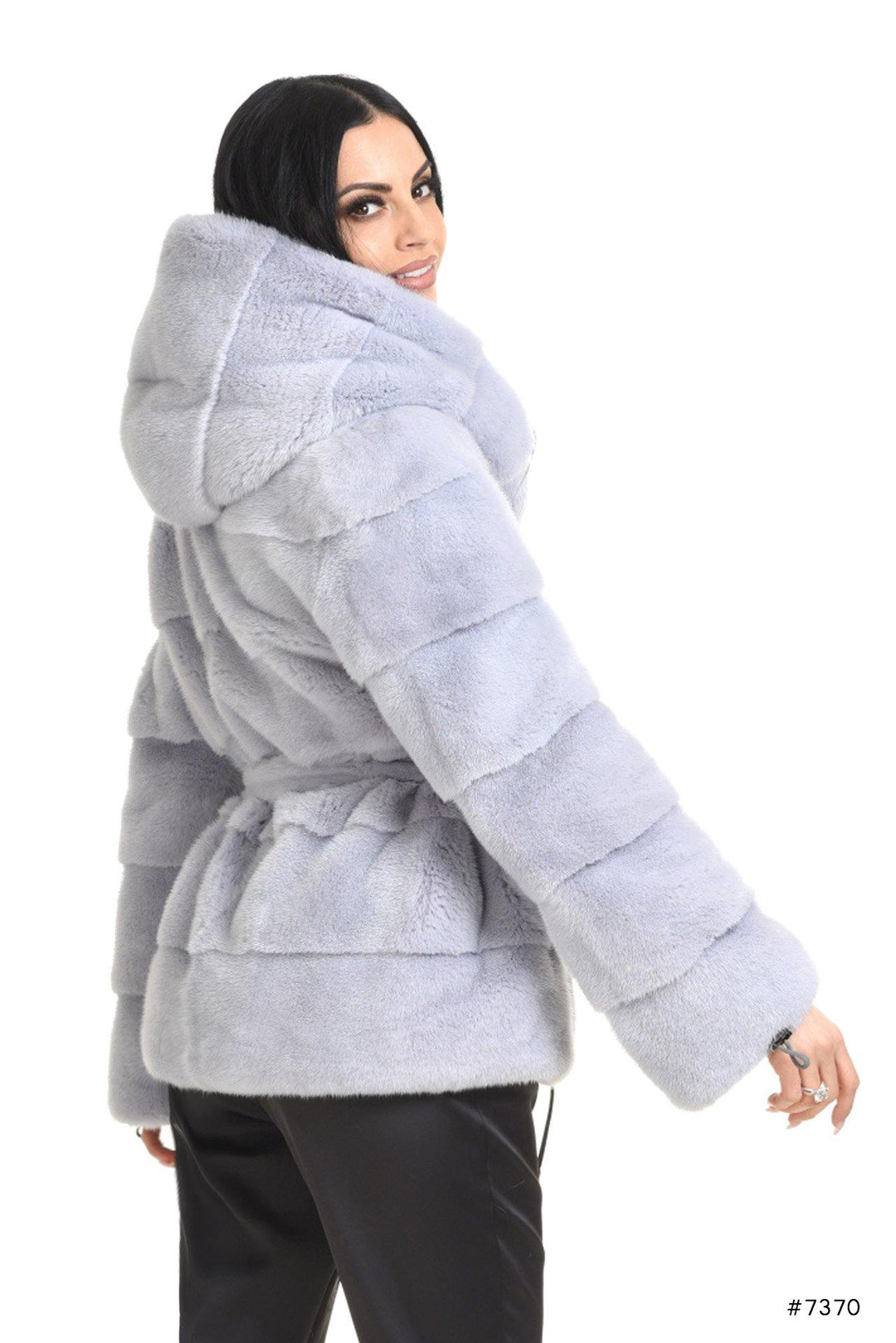 Fur Jacket with Hood and Belt