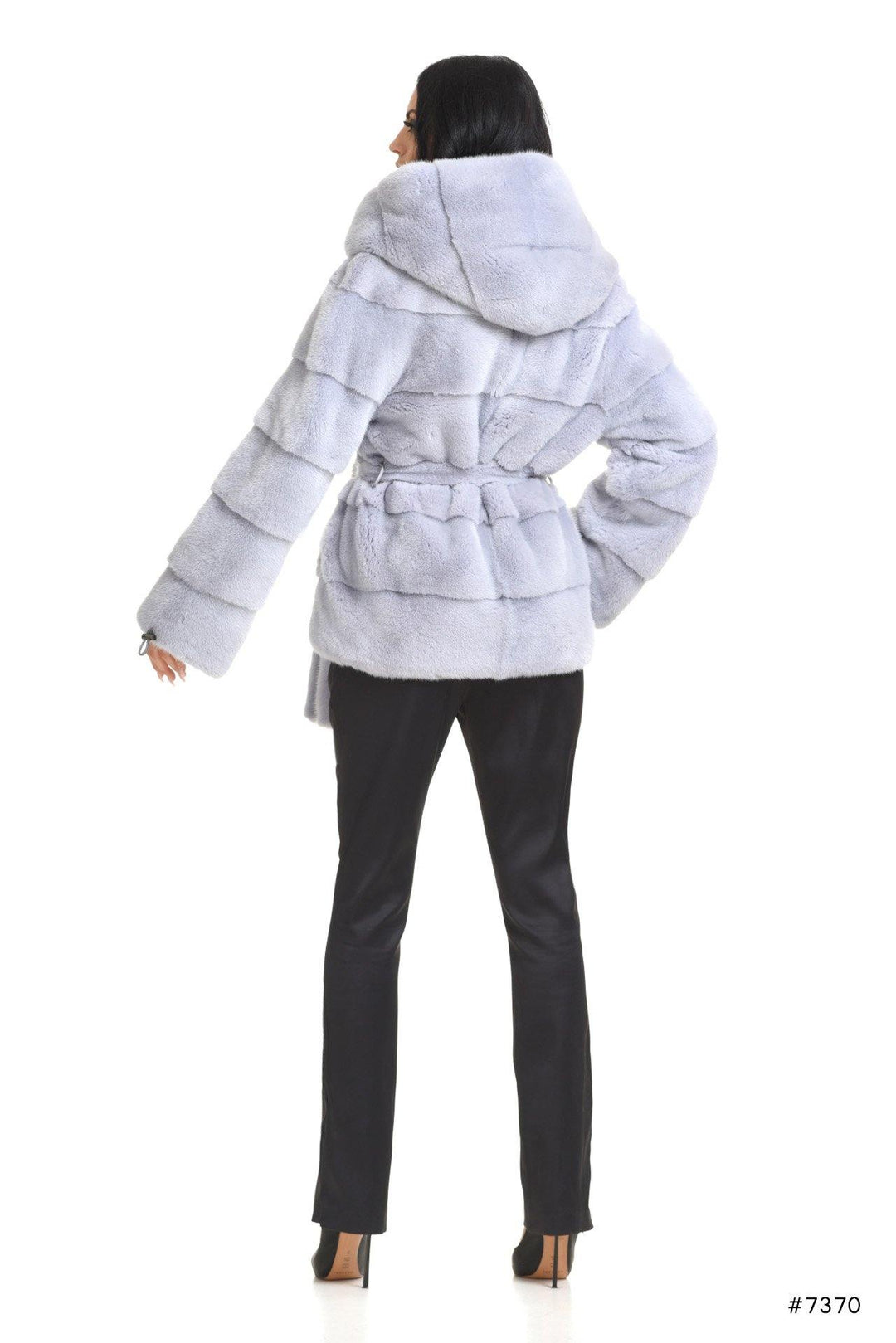 Fur Jacket with Hood and Belt