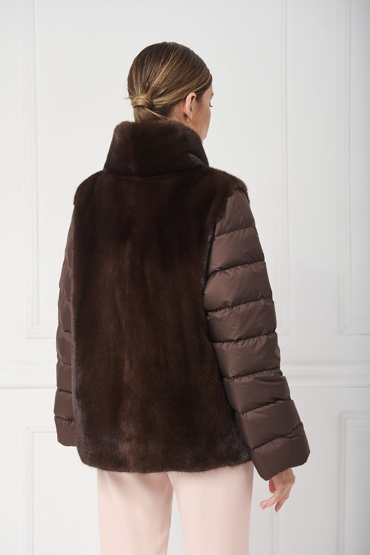 Sporty down jacket with mink