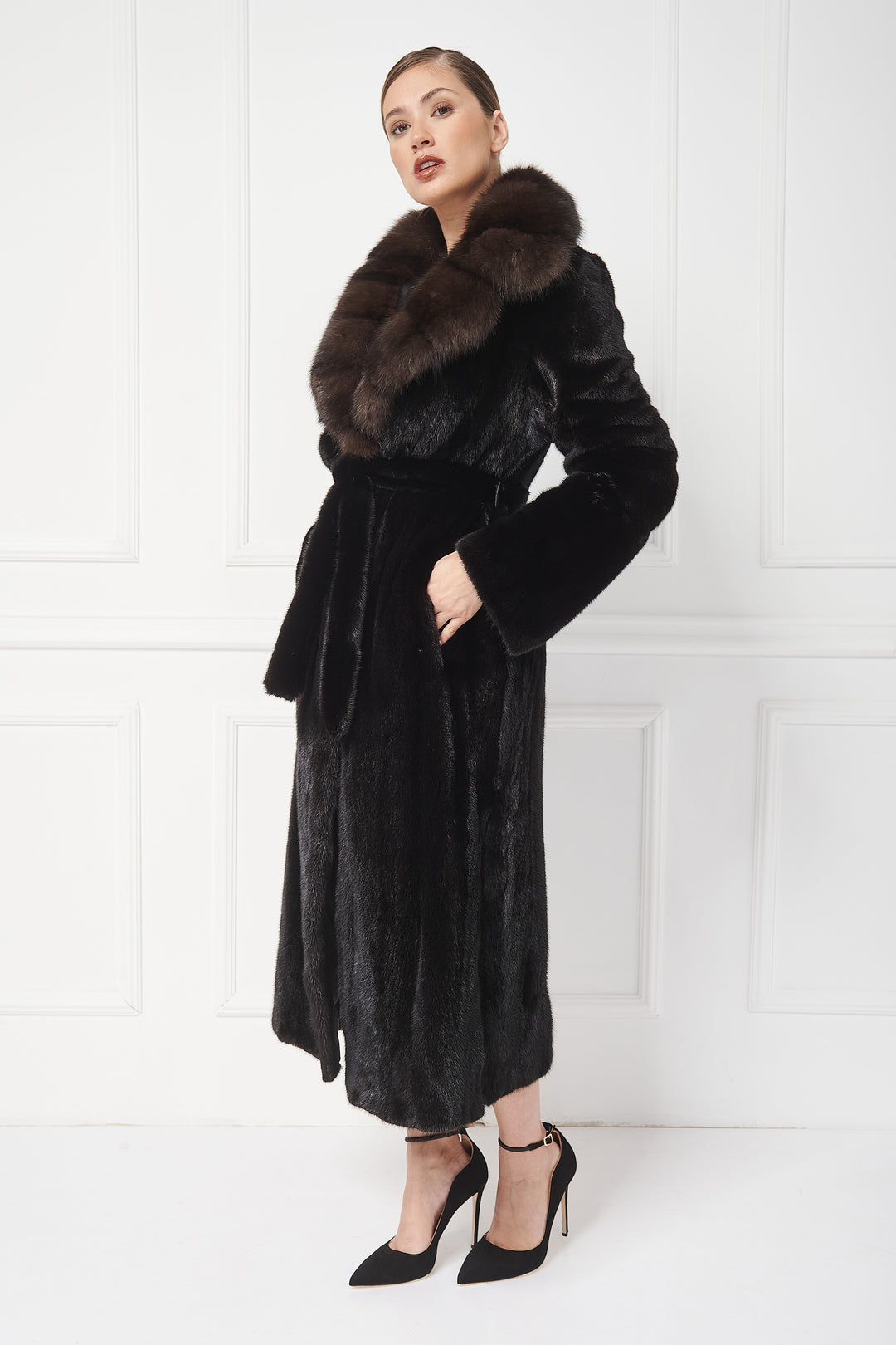 Long coat with sable lapels