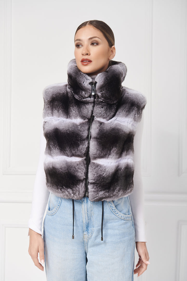 Casual Chinchilla Fur Vest with Stand-Up Collar