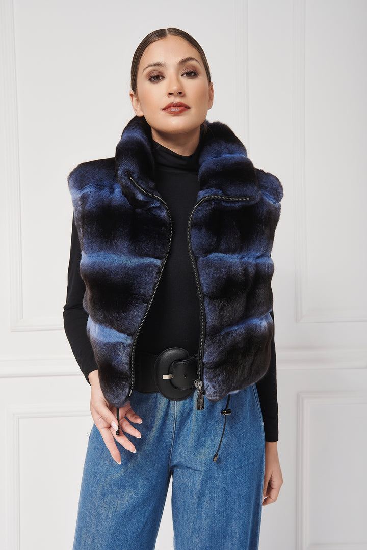 Casual Chinchilla Fur Vest with Stand-Up Collar