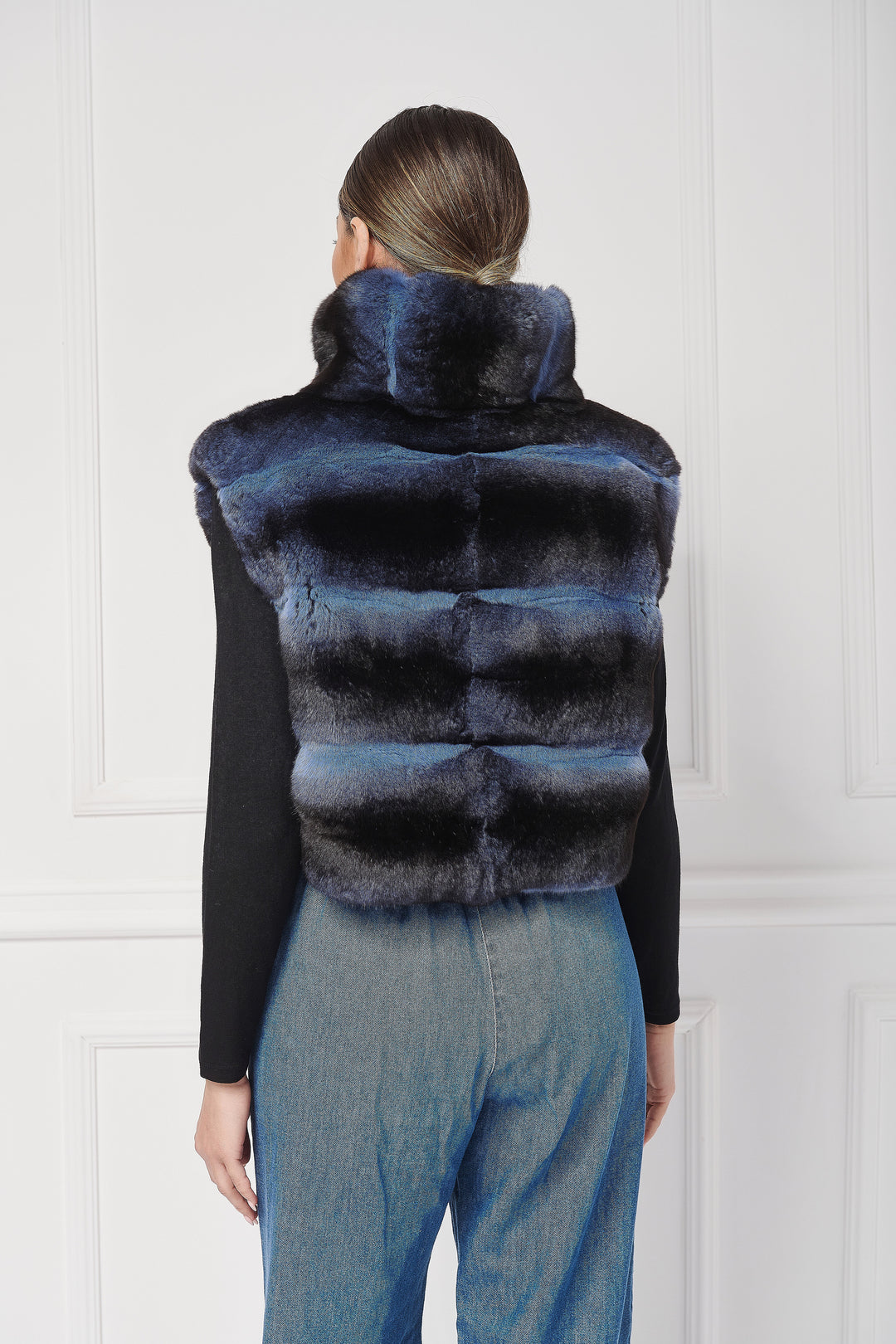 GILET CASUAL IN PELLICCIA DI CINCILLÀ CON COLLO ALTO