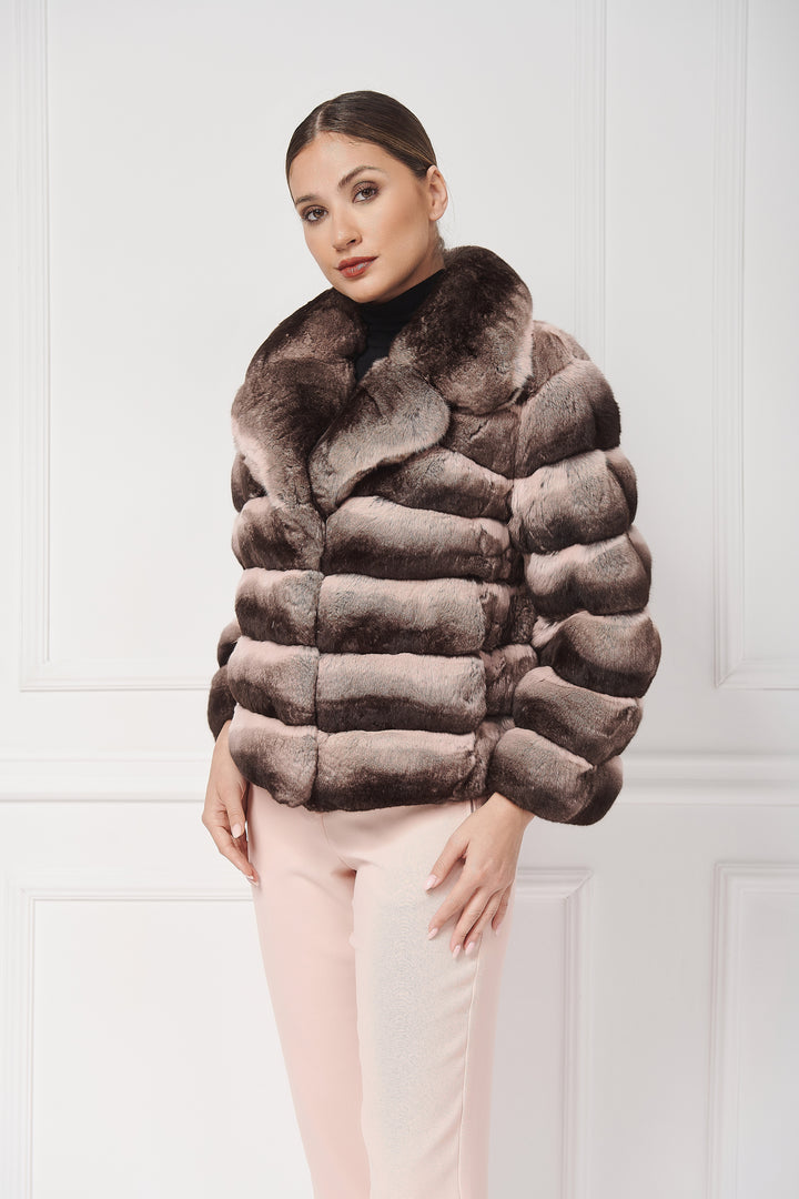 Elegant Chinchilla Jacket with English Lapels