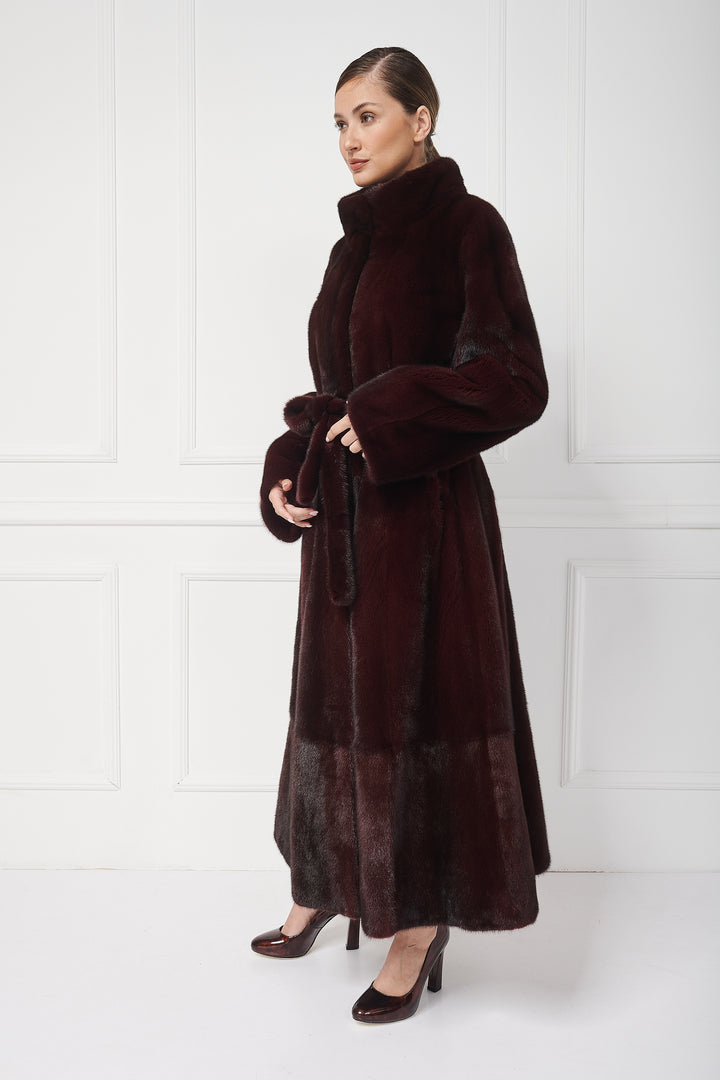 Classy Long A-Line Mink Coat with stand up Collar