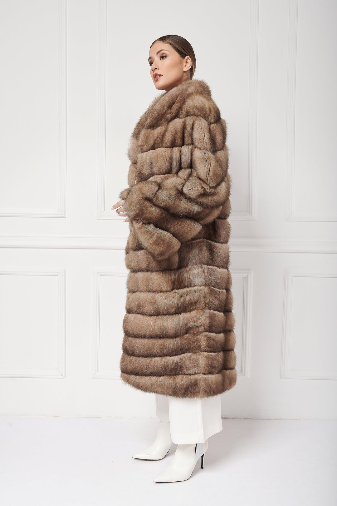 Sophisticated Long Sable Coat with stand-up collar