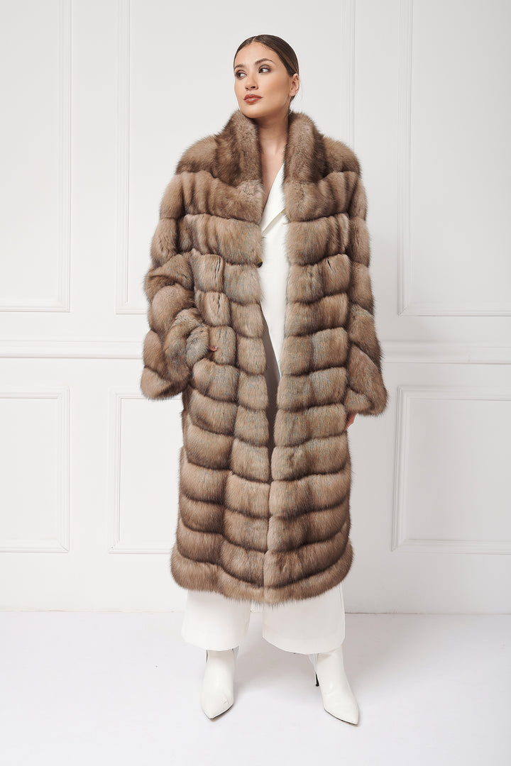 Sophisticated Long Sable Coat with stand-up collar