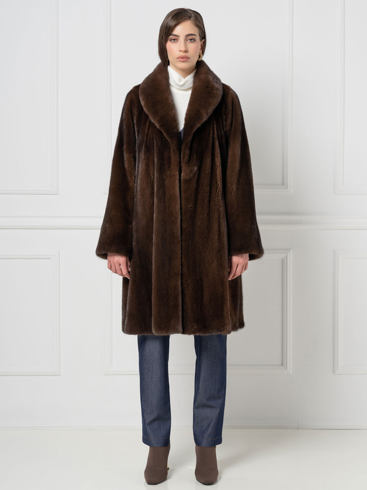 Mink Midi Coat with Shawl Collar