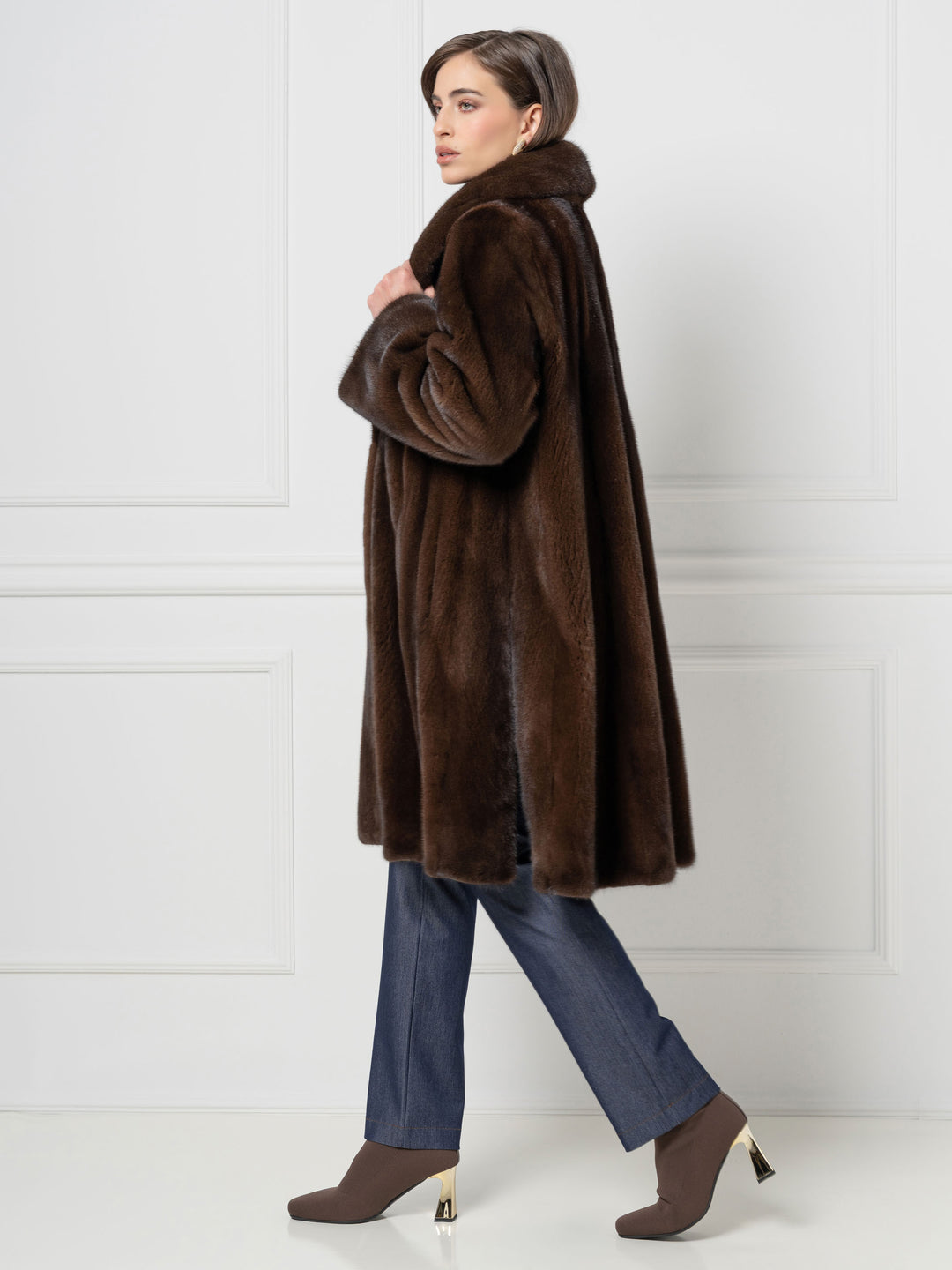 Mink Midi Coat with Shawl Collar