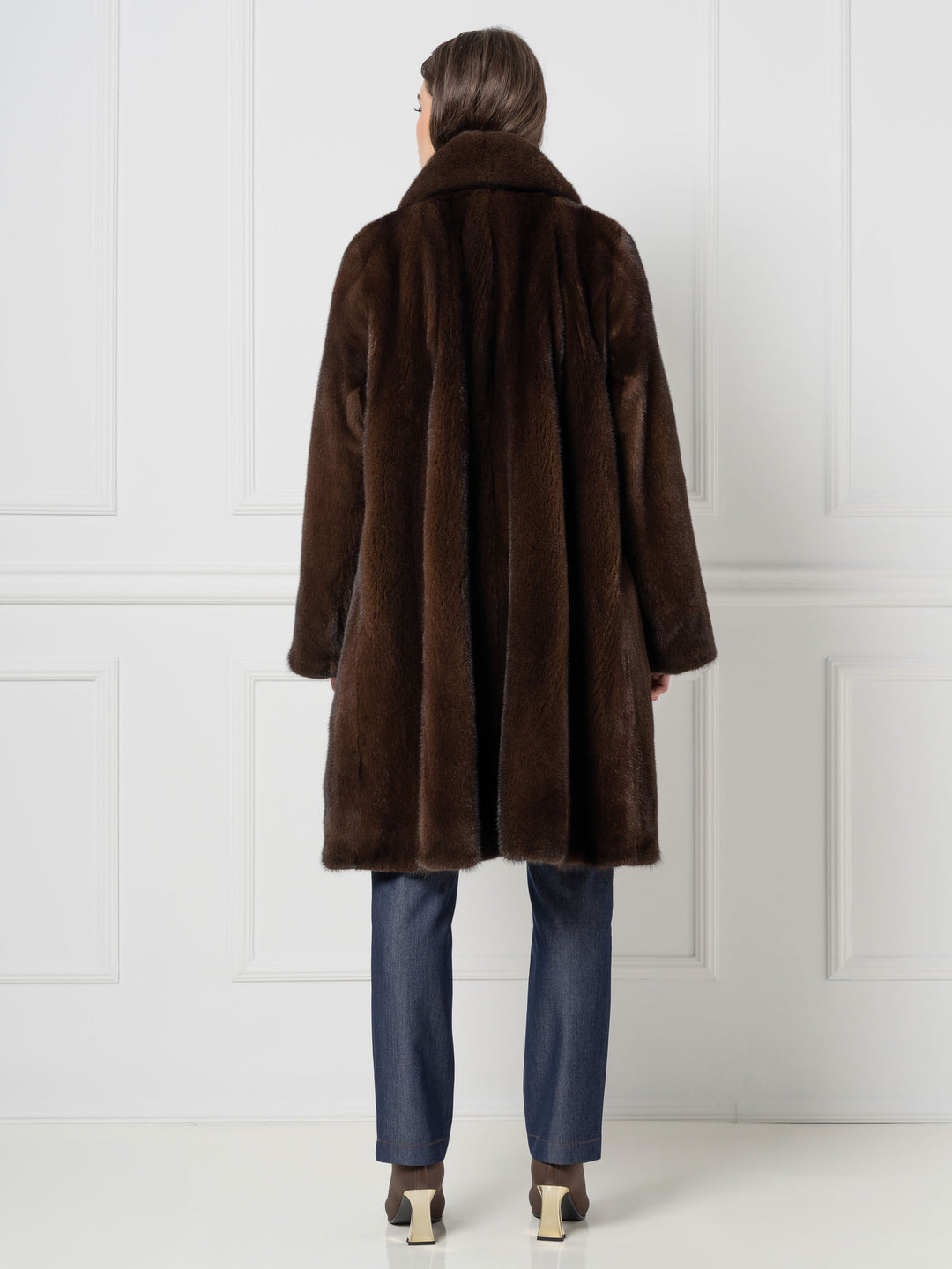 Mink Midi Coat with Shawl Collar