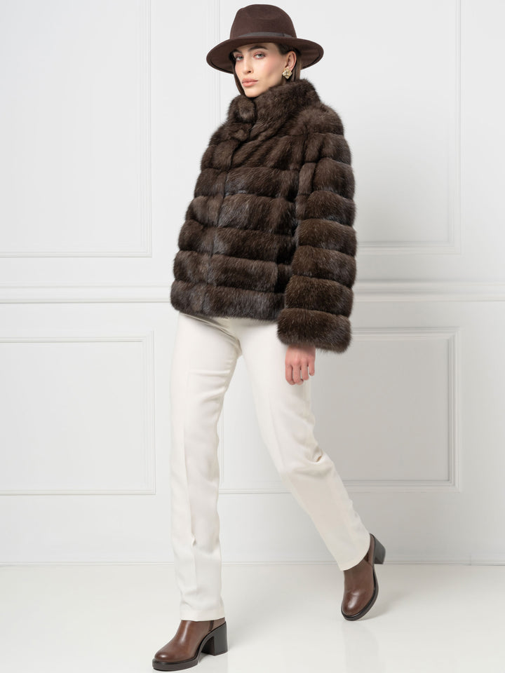 Short Sable Jacket with Stand Collar