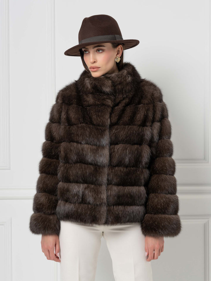 Short Sable Jacket with Stand Collar