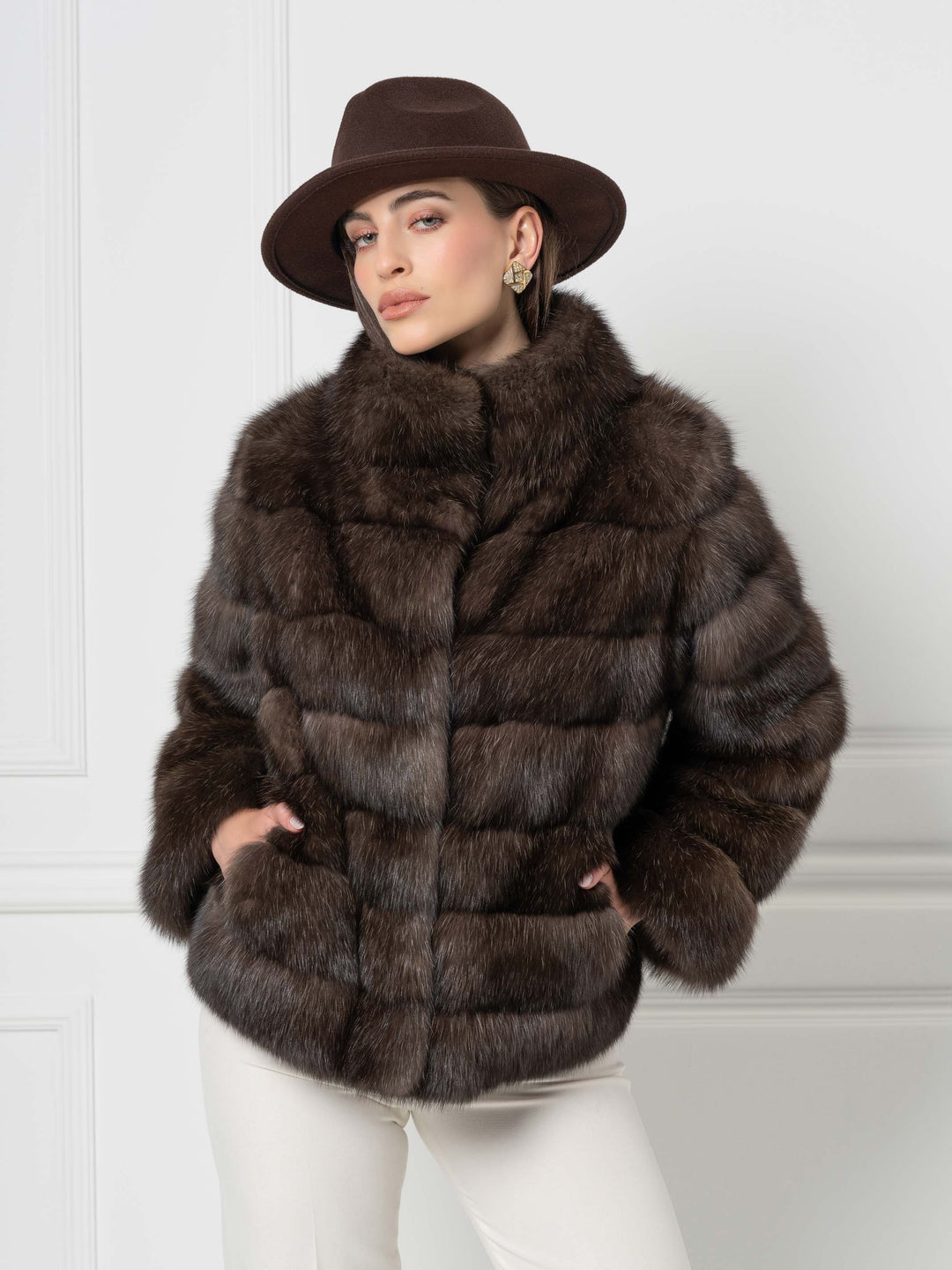 Short Sable Jacket with Stand Collar