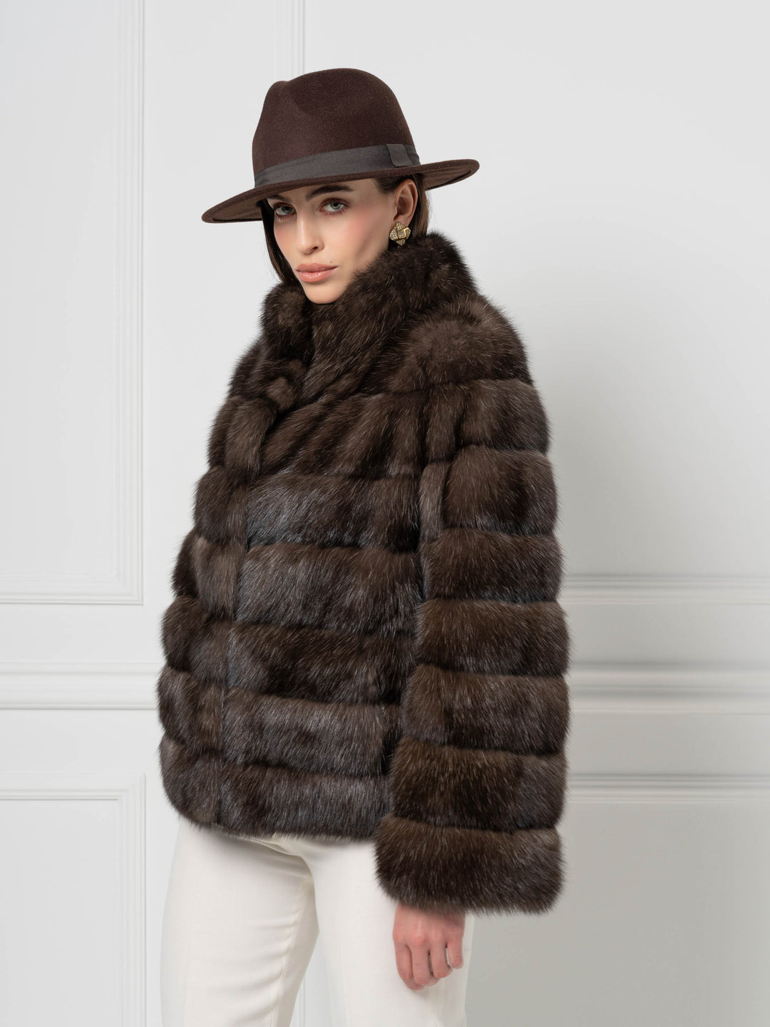 Short Sable Jacket with Stand Collar