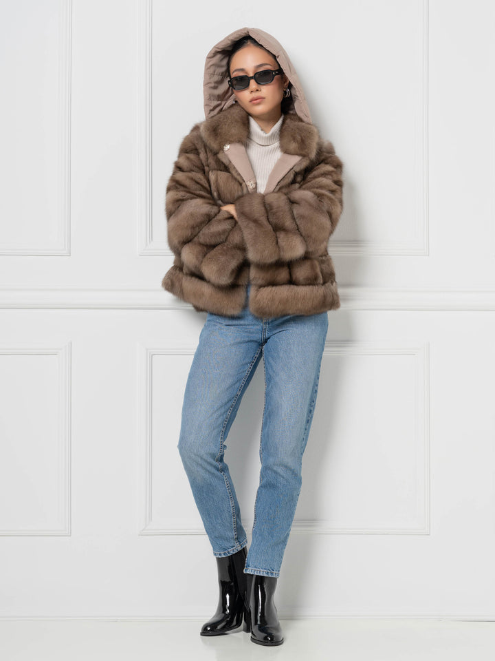 Reversible hooded sable fur jacket
