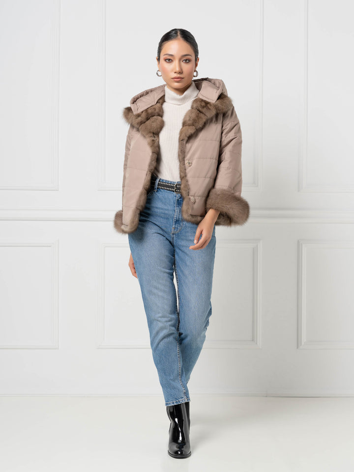 Reversible hooded sable fur jacket