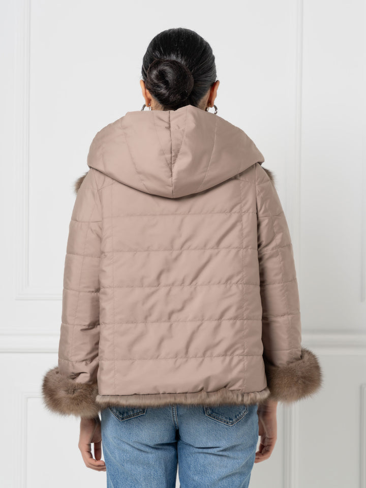 Reversible hooded sable fur jacket