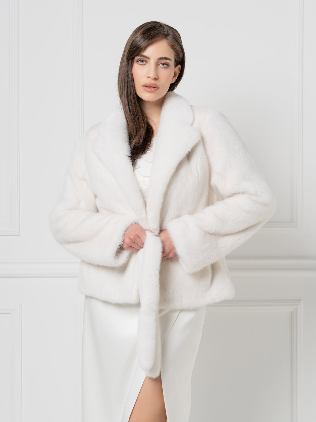 Mink Jacket with belt and wide shawl lapels