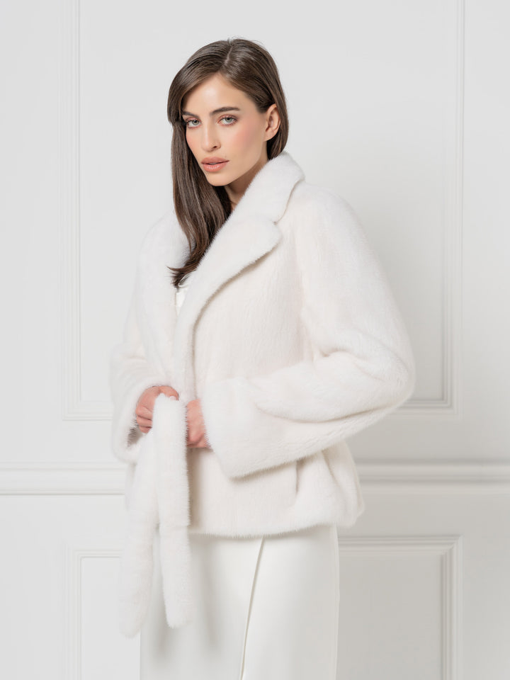 Mink Jacket with belt and wide shawl lapels