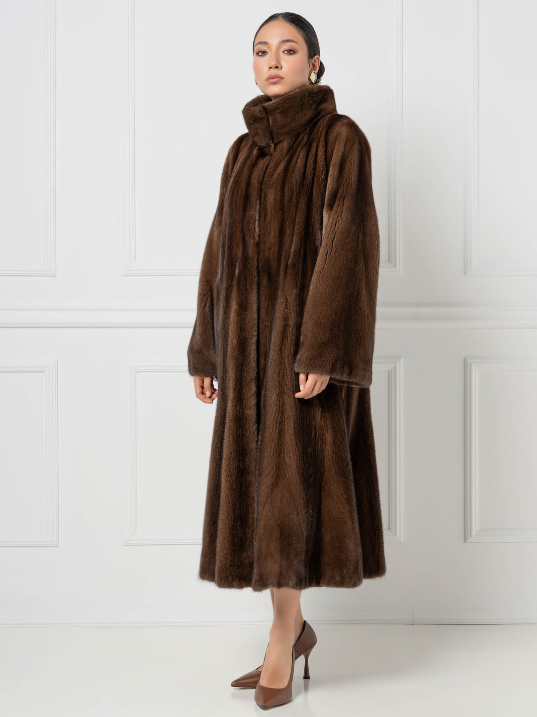 Long Mink Coat with Stand Collar