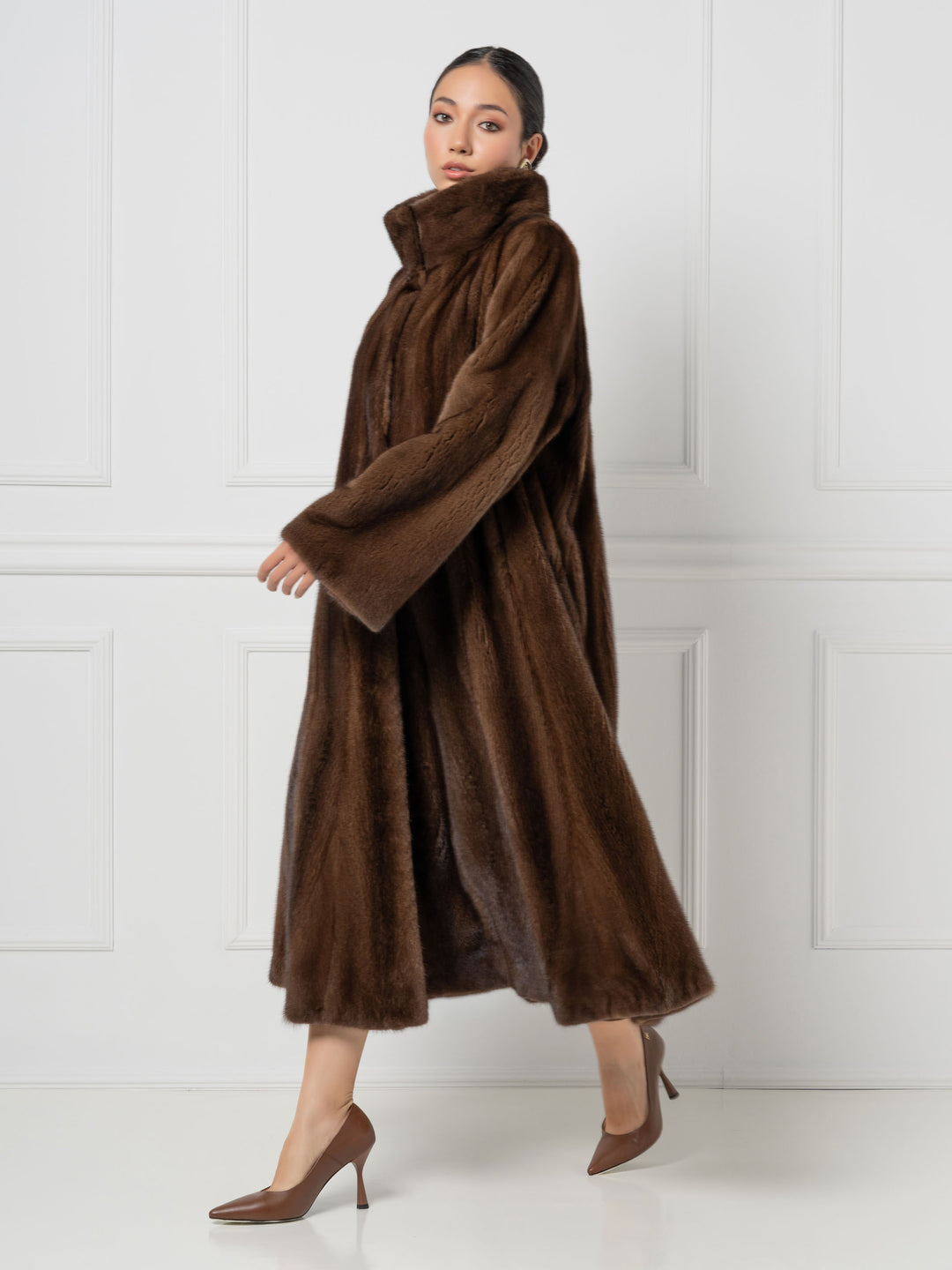 Long Mink Coat with Stand Collar