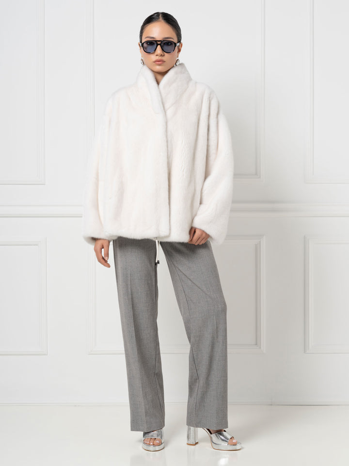 Mink Bomber Jacket with high Stand Collar