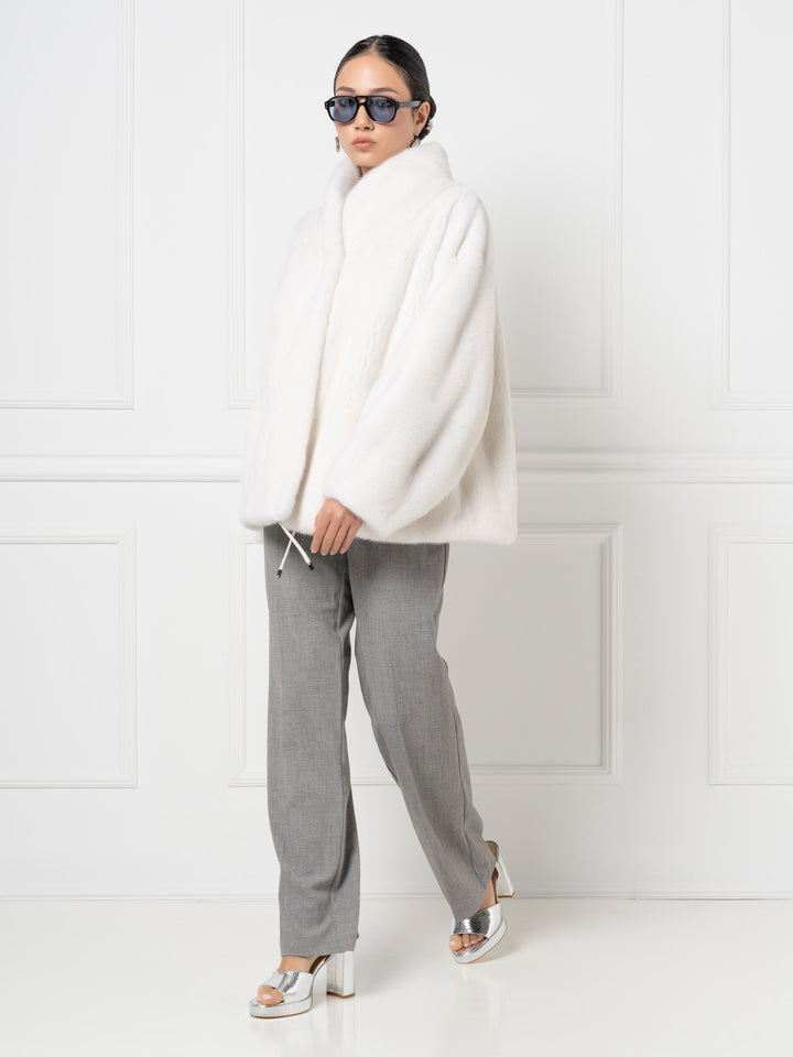 Mink Bomber Jacket with high Stand Collar