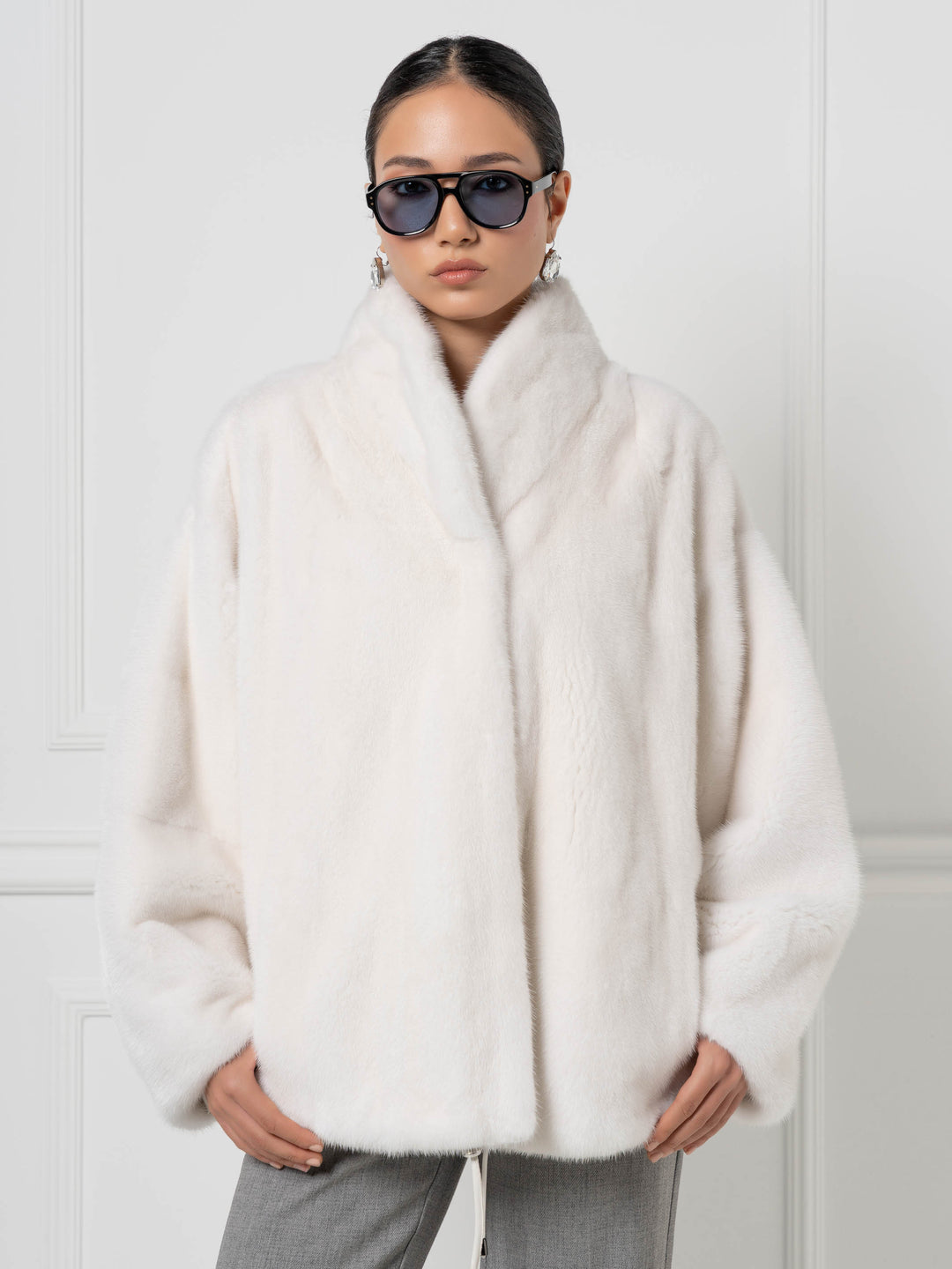 Mink Bomber Jacket with high Stand Collar