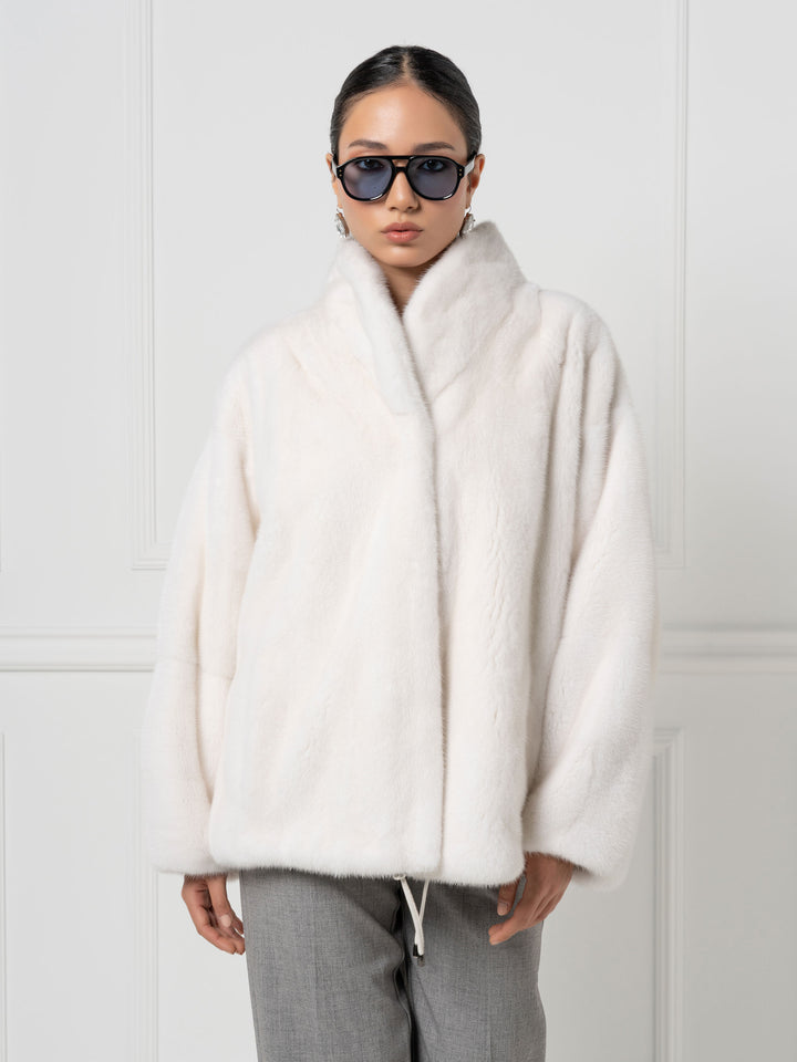 Mink Bomber Jacket with high Stand Collar