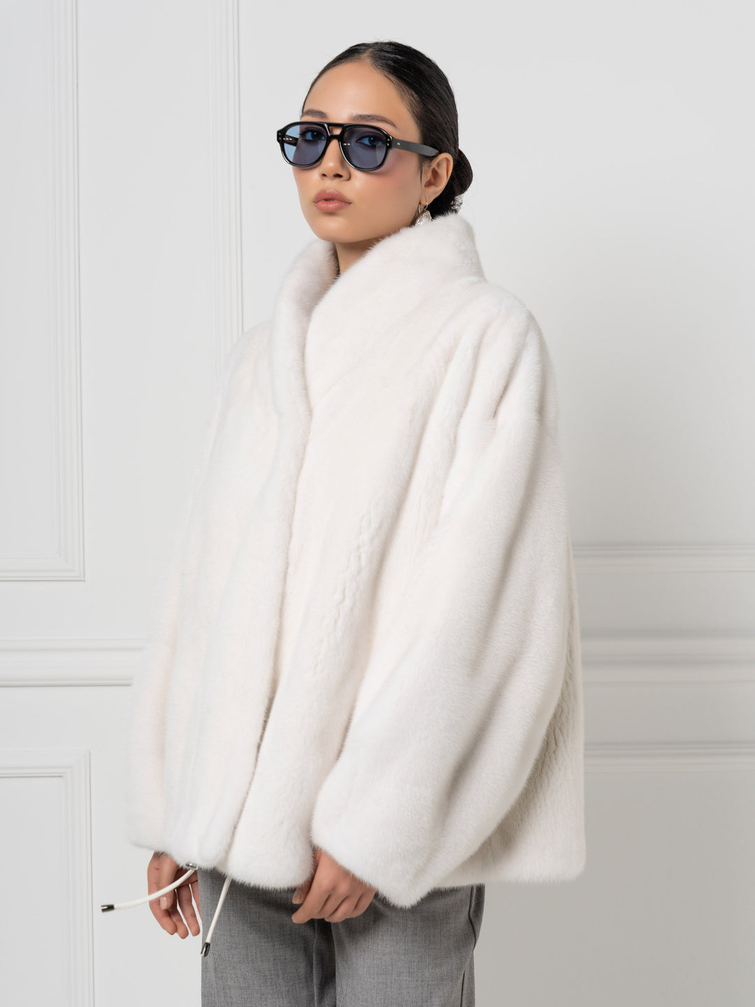 Oversized Mink Jacket with Stand Collar